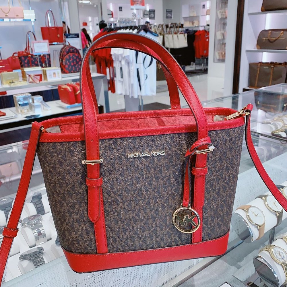 MK JST LEATHER XS TOTE SATCHEL BAG SCARLET - Picture 1 of 4